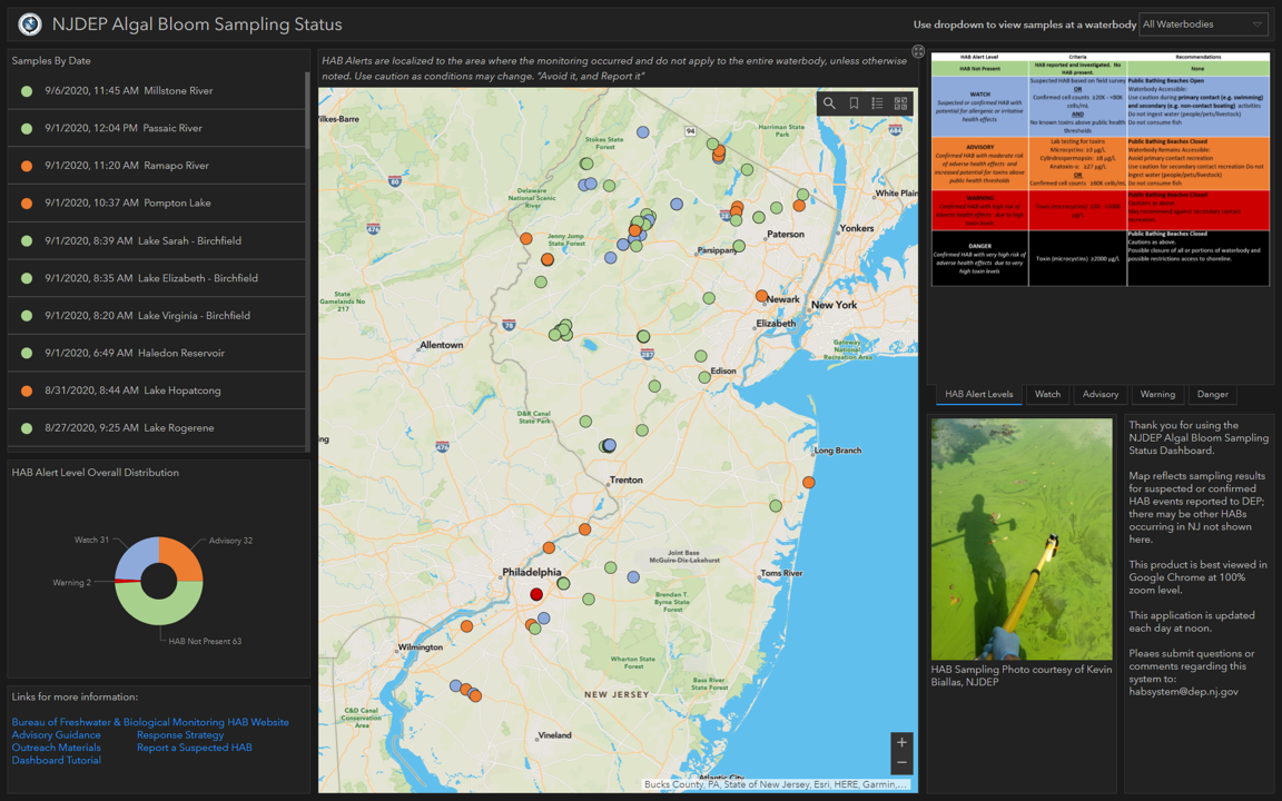 New Jersey Department of Environmental Protection Harmful Algal Bloom Dashboard