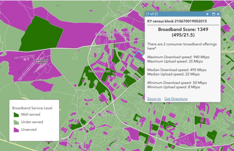 Broadband service level by census tract