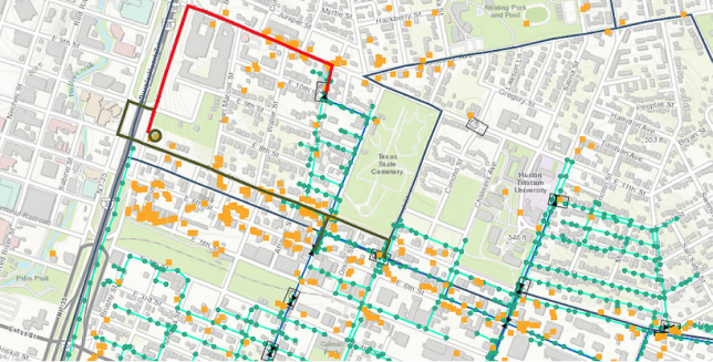 Map of telecommunications assets in a neighborhood