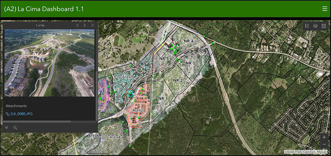 ArcGIS Online tools populate construction maps, orthomosaics, and UAV imagery of the La Cima development