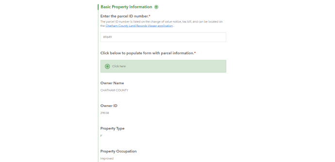 Survey123 form for residents to search their property information.