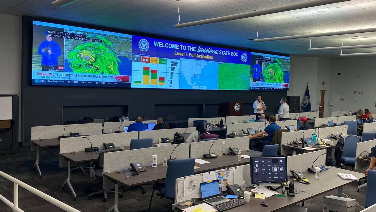 A view of the Louisiana Emergency Operations Center (EOC) during the state’s Hurricane Ida response in 2021. 