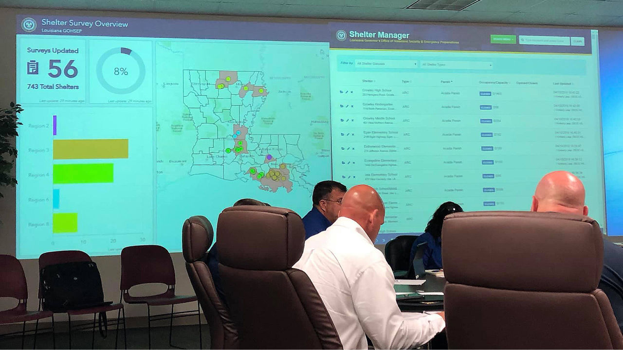 Officials meet for a shelter task force meeting in Alexandria, Louisiana in 2019 to review information about shelters.