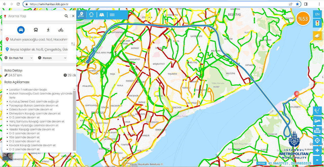 Screen shot of Istanbul's traffic monitoring website 