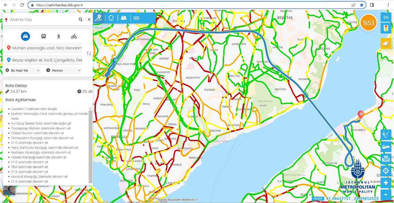 Screen shot of Istanbul's traffic monitoring website