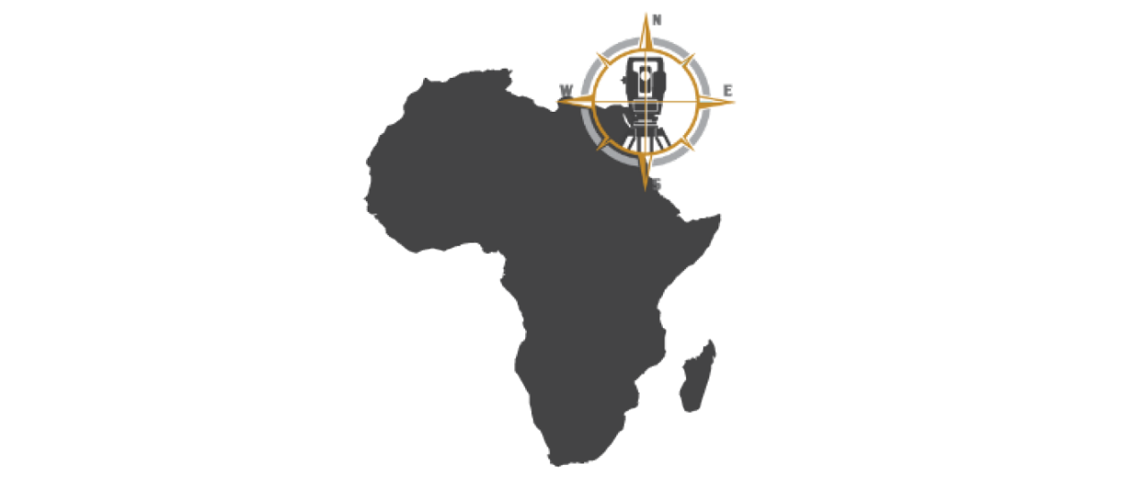 The logo of Africa Surveyors connect which is a map of Africa and a compass