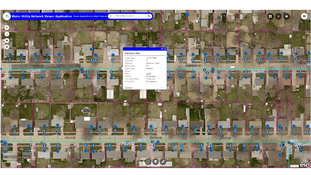 Hastings' Water Utility Network Viewer Application enables staff to see the water network and access attribute data from any device. 