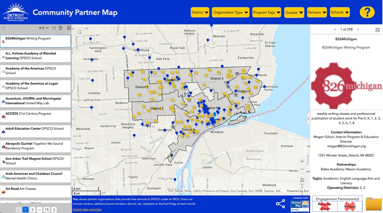 ArcGIS Detroit Public Schools Community Partner Map