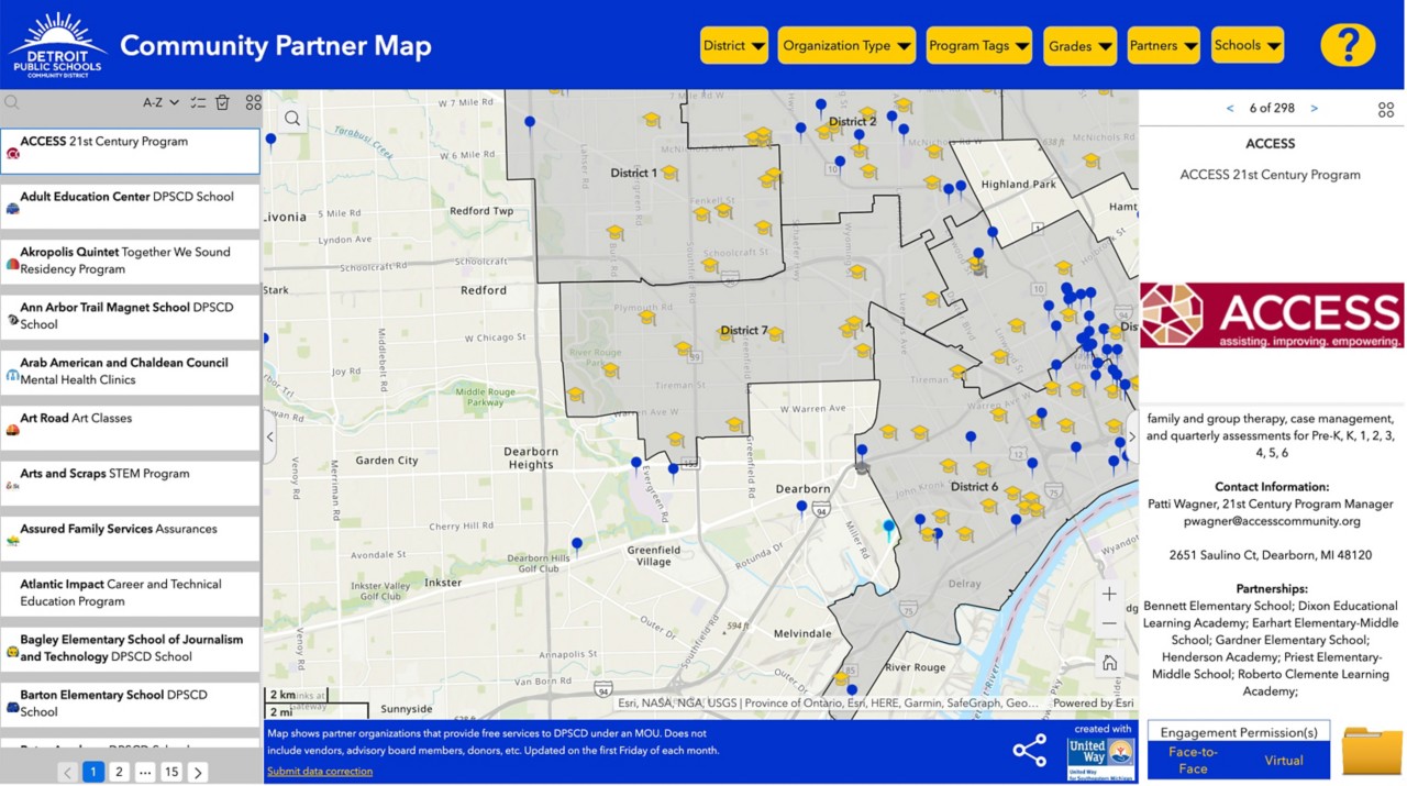 ArcGIS Detroit Public Schools Community Partner Map