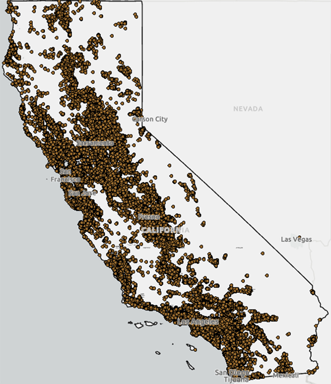 ArcGIS Pro map displaying organ donors across California.