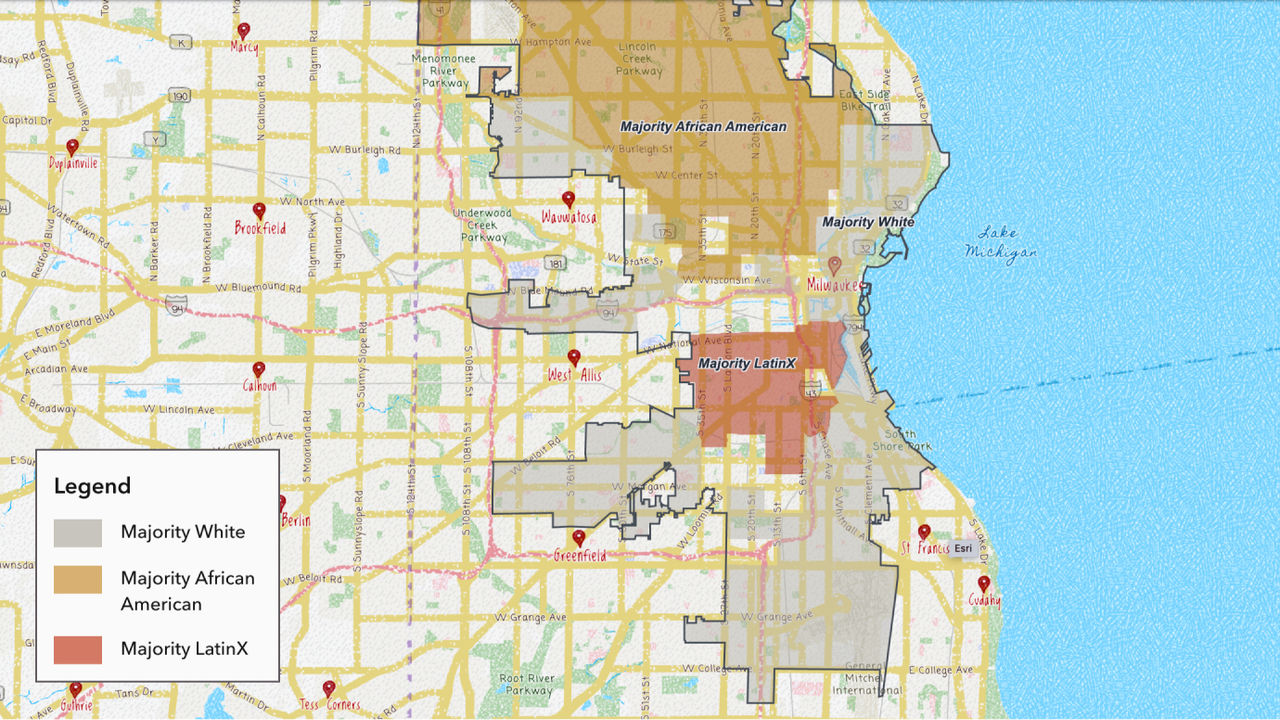 This ArcGIS Online Map displays racial and ethnic majorities of residents.