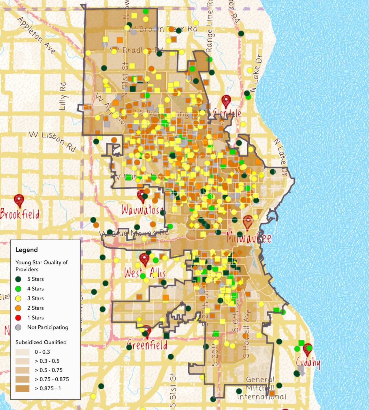 This ArcGIS Online map displays which neighborhoods are qualified for ECE financial assistance.