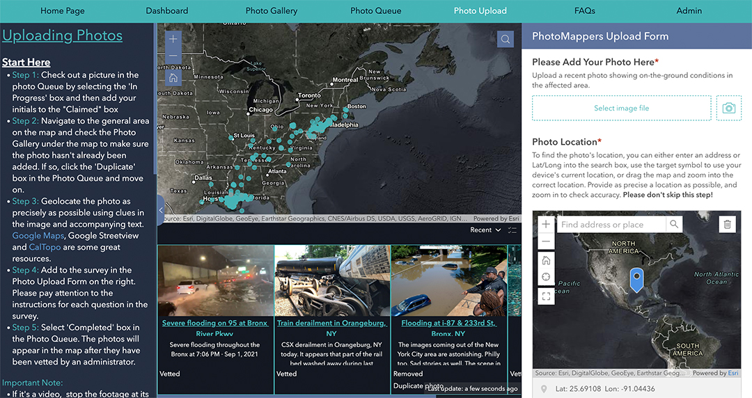 Screenshot of the Photomappers Admin site, built using ArcGIS Experience Builder