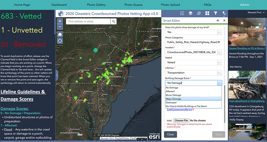 A screenshot of the Photomappers Admin portal, built using ArcGIS Experience Builder