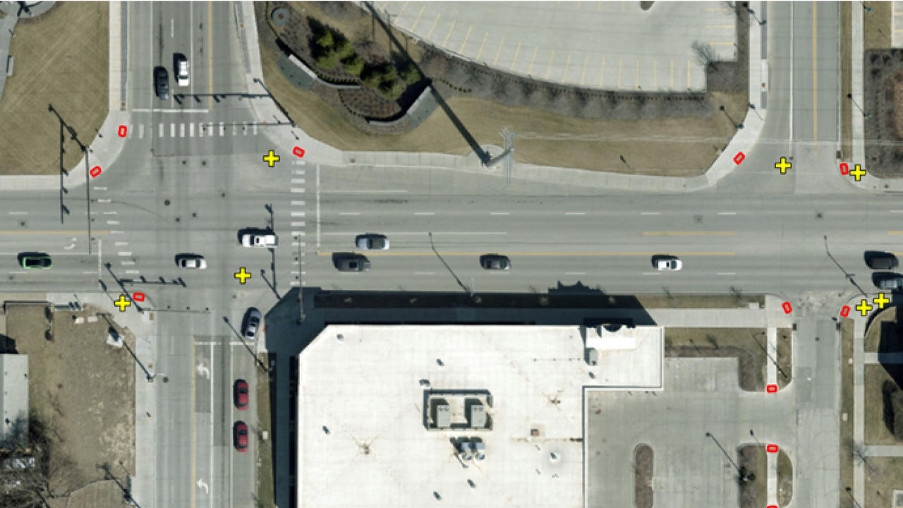 aerial image of processed data of ADA compliant curb ramps