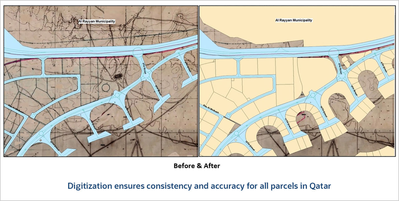 Two topographic maps of Al Rayyan Municipality side by side with before and after written