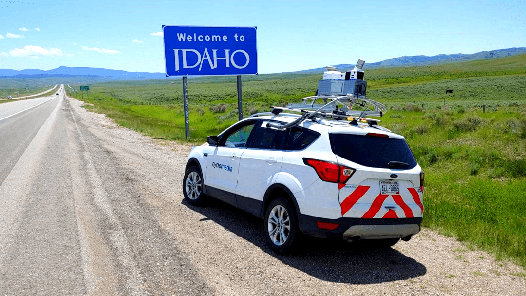 The Cyclomedia mobile data collection vehicle takes a break to enjoy the scenery at Idaho's southern border.