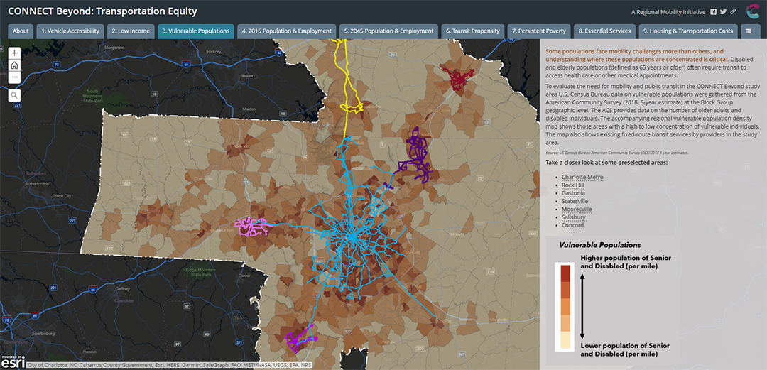 Vulnerable Populations map from the CONNECT Beyond Transportation Equity Hub site