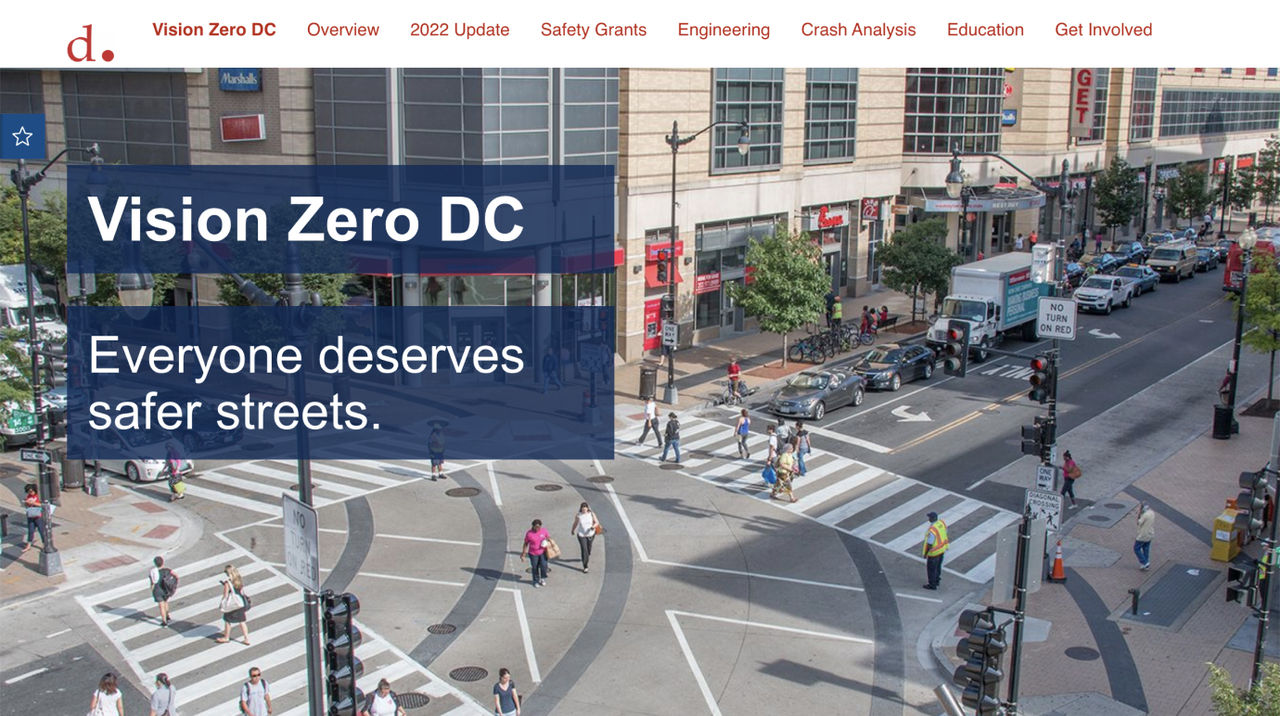 Pictured is the Vision Zero DC 2022 hub site from the District Department of Transportation (DDOT).