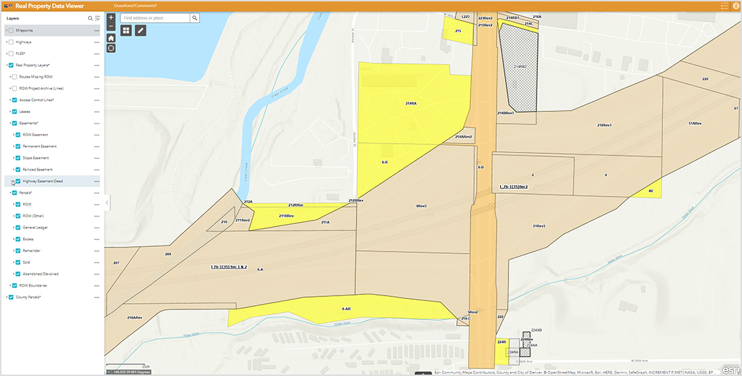 Colorado Department of Transportation Right of Way management map