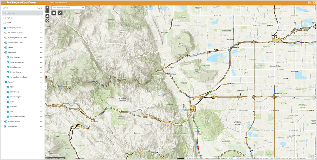 Colorado Department of Transportation right of way management map