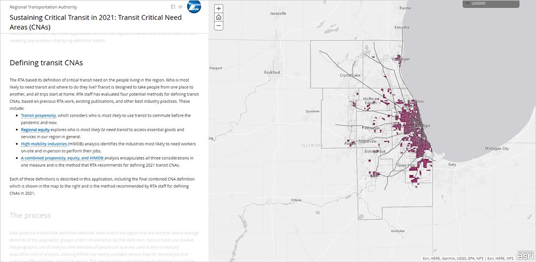 map showing critical needs in the regional Chicago area