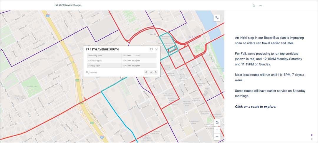 Map showing transit routes