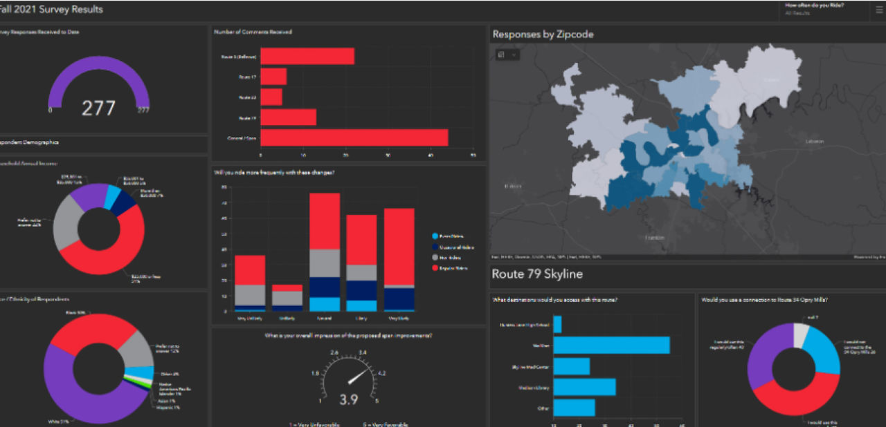 dashboard showing survey results
