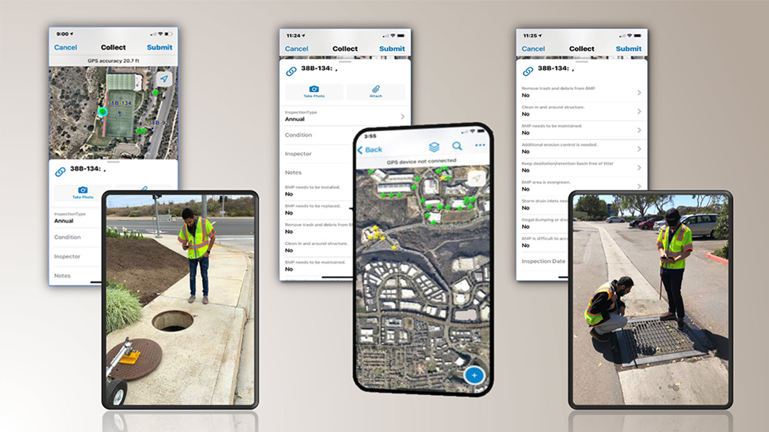 Inspectors Using the ArcGIS Field Maps App—ArcGIS Field Maps is used for field data collection and inspections. In addition to capturing photos of TCBMP conditions and locations, Field Maps provides structure information, directions, and easy-to-use forms