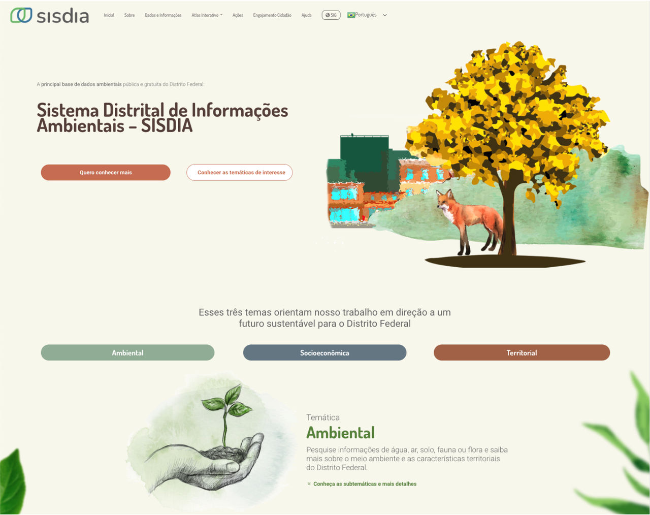 SISDIA homepage graphic displaying the three data themes users can explore environmental, socioeconomic, and territorial