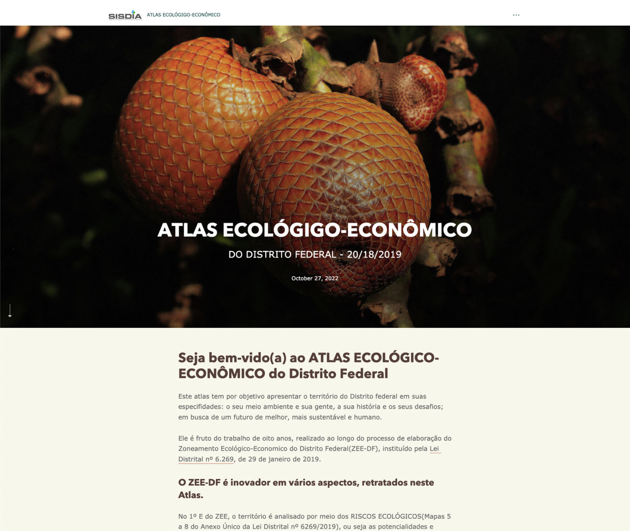 Screenshot of the Federal District's Ecological-Economic Atlas data accessible on the SISDIA site