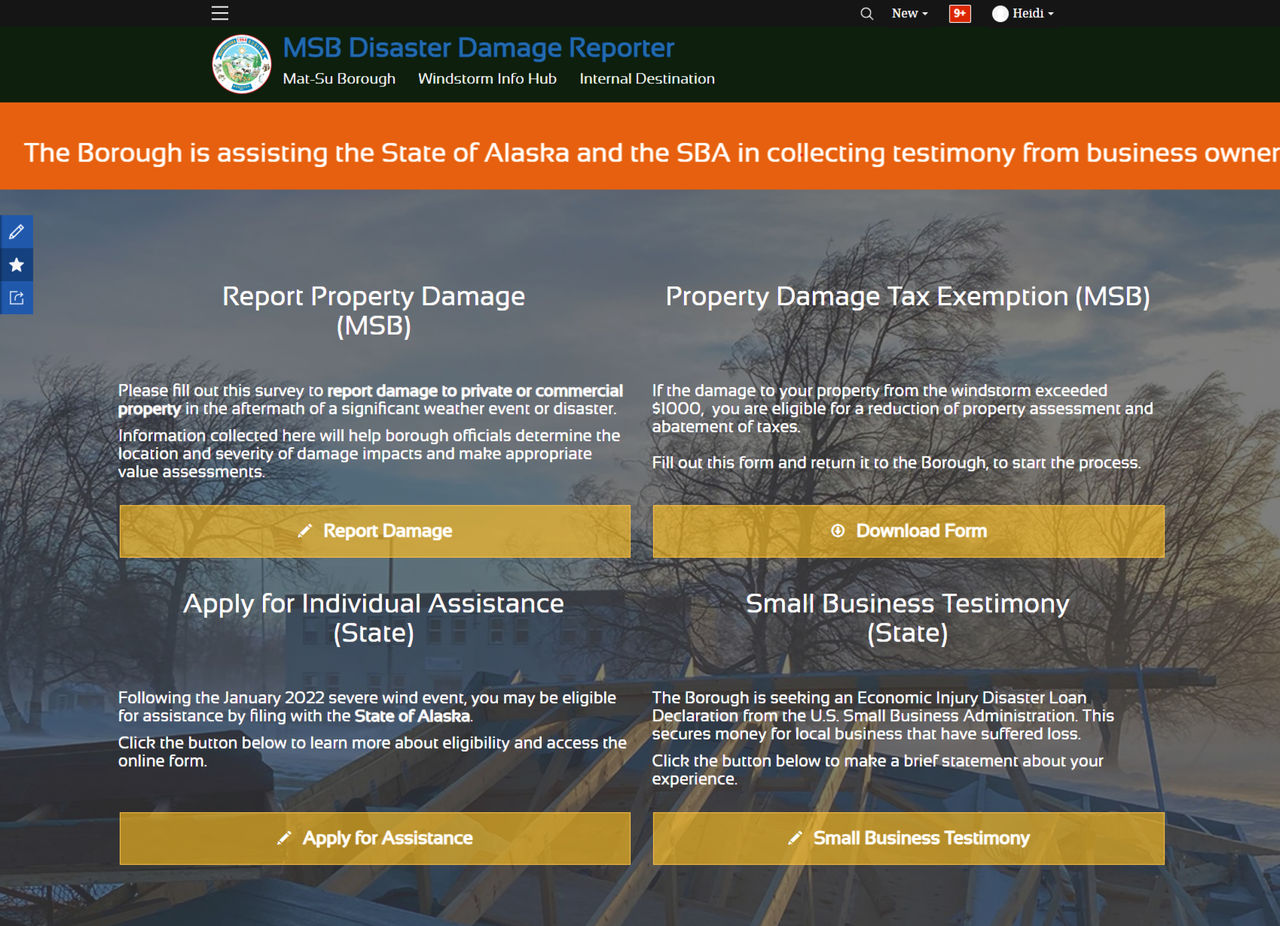 Screenshot of Damage Reporter Hub Site