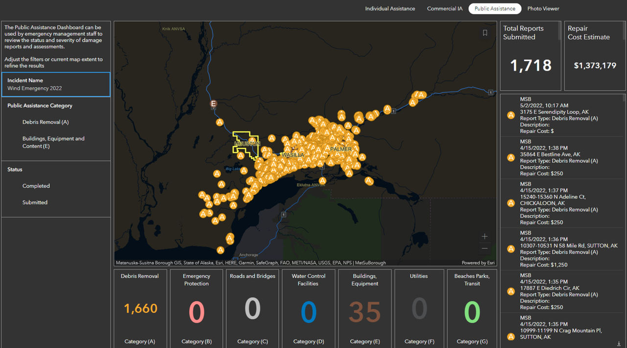 Screenshot of Damage Reporter Dashboard used to review damage reports