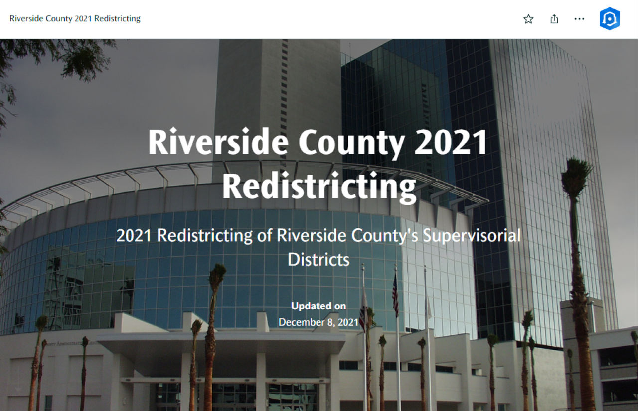 Riverside County provided a landing page for their communities to compare the differences in 2011 vs. 2021 supervisorial district maps.  The landing page and maps were designed and showcased by leveraging ArcGIS StoryMaps.