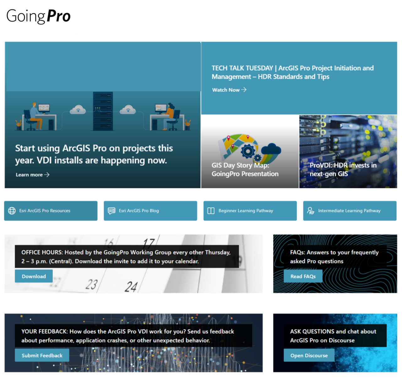 HDR internal Going Pro SharePoint Landing page interface 