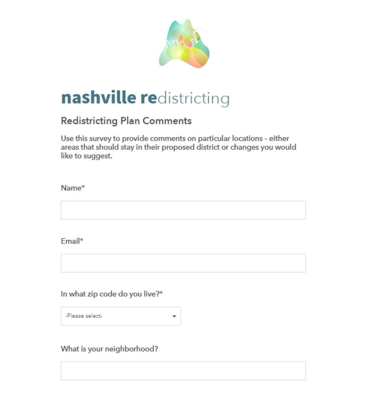 A survey from Nashville planning department allows residents to leave their information and provide comments and insights about proposed district changes. 