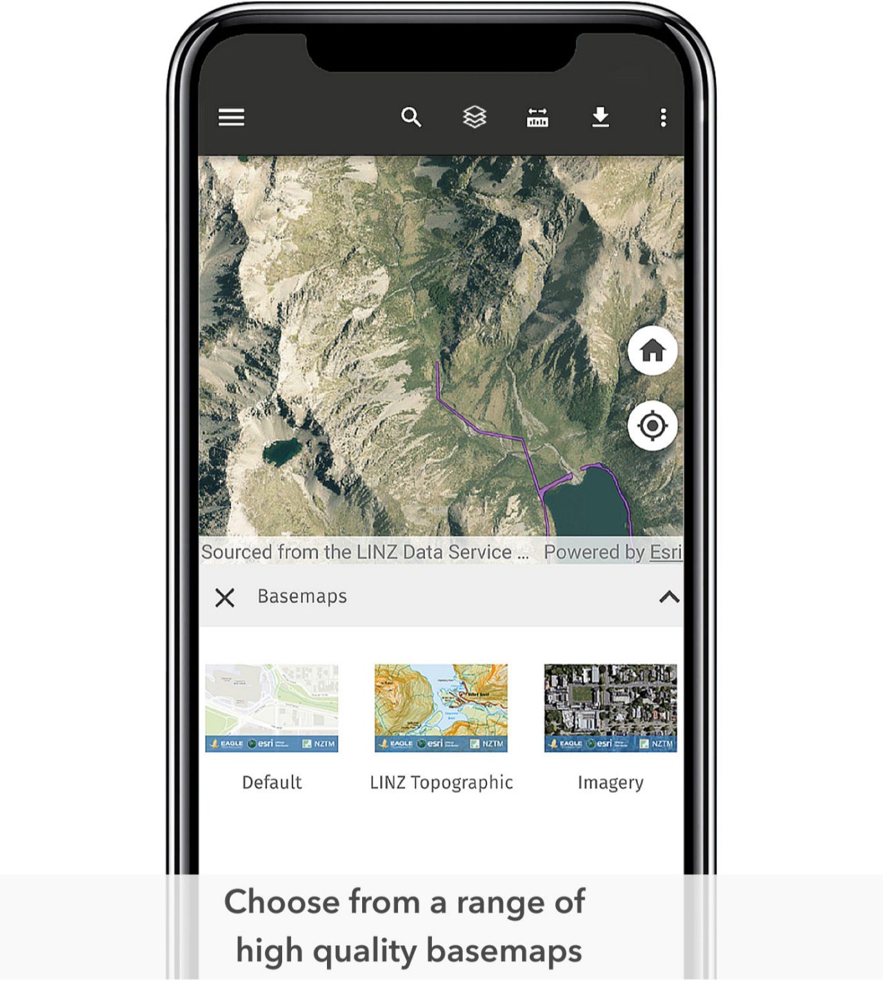 Basemap options displayed on phone