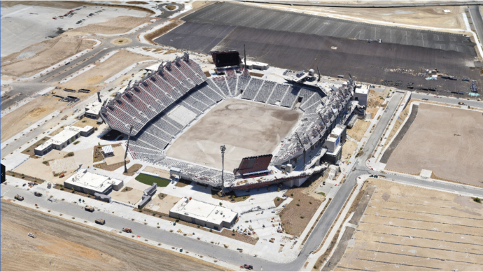 3D mesh of Snapdragon stadium shortly before completion.