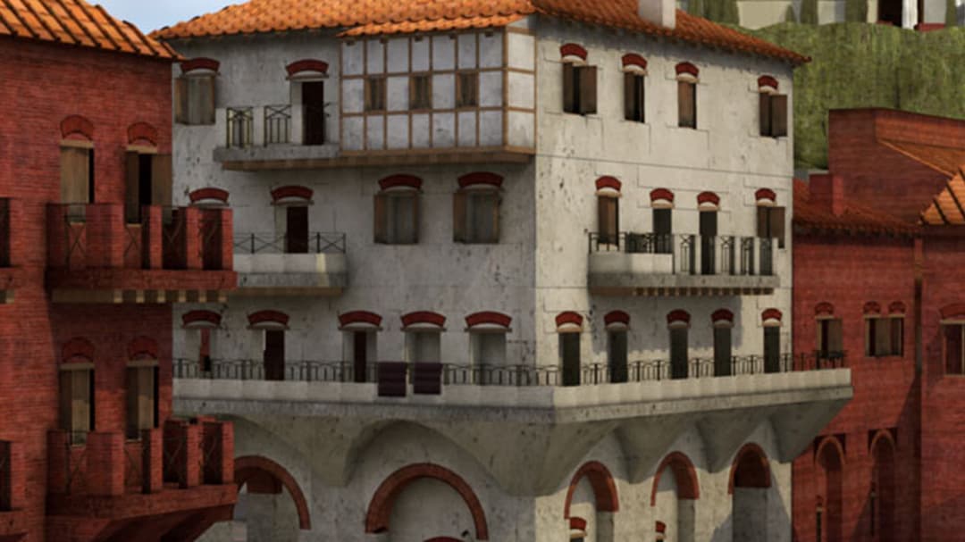 Ilustración de un antiguo edificio residencial romano