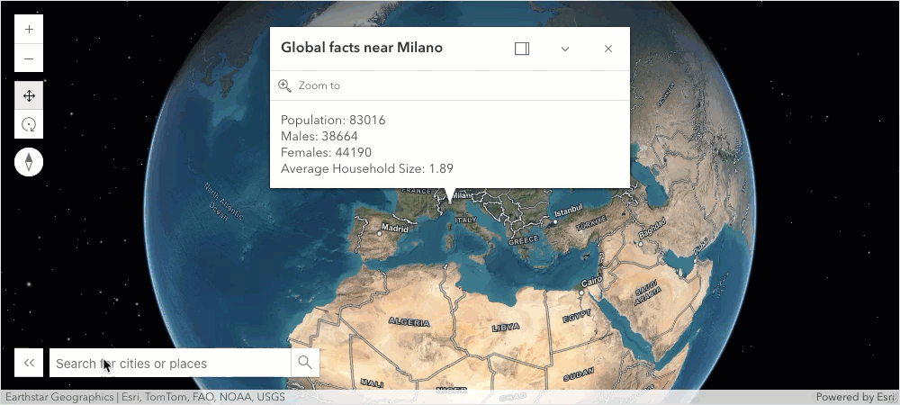 3D map of the world, showing Milan, Italy and then zooming to Tokyo, Japan with facts about the city, moving to Melbourne. 