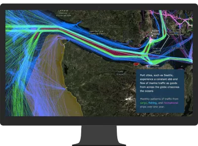 Graphic of a computer monitor displaying marine traffic near Juan De Fuca Provincial Park