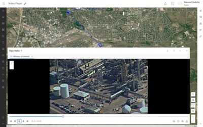 Mit dem Videoplayer von Map Viewer können Sie georeferenzierte Videos zusammen mit Karten abspielen, um zusätzlichen räumlichen Kontext zu erhalten.