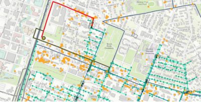 Map of telecommunications assets in a neighborhood
