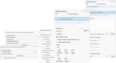 Multiple pale-blue windows with text boxes, drop-downs, radio buttons, check boxes, and numerical input fields