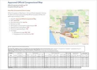 A colorful district map of Arizona alongside a detailed chart explaining the census data