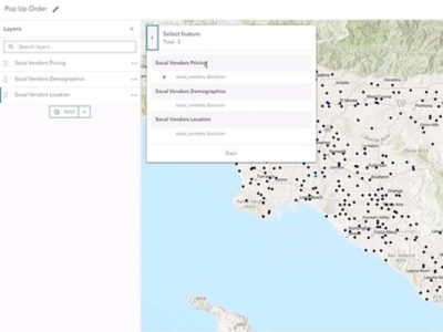 Carte beige et verte des fournisseurs en Californie du Sud avec des points de données éparpillés représentant les tarifs, les données démographiques et la localisation