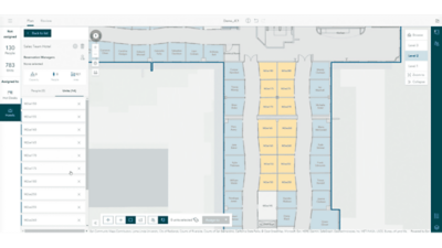 2D floor plan of offices in a multi-floor building showing room assignments with unit information listed in a side panel.