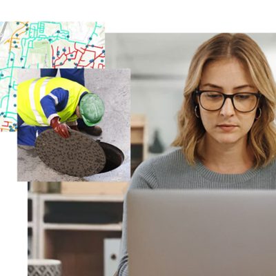 Kuvituskuva, missä nainen katsoo läppäriltä kenttätyöntekijän verkostosta tallentamia tietoja