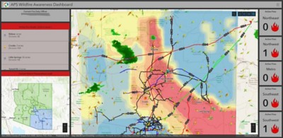 Image that highlights APS wildfire tracking throughout the state on a Dashboard.