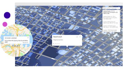 Blue street map of Los Angeles with Staples Center marked
